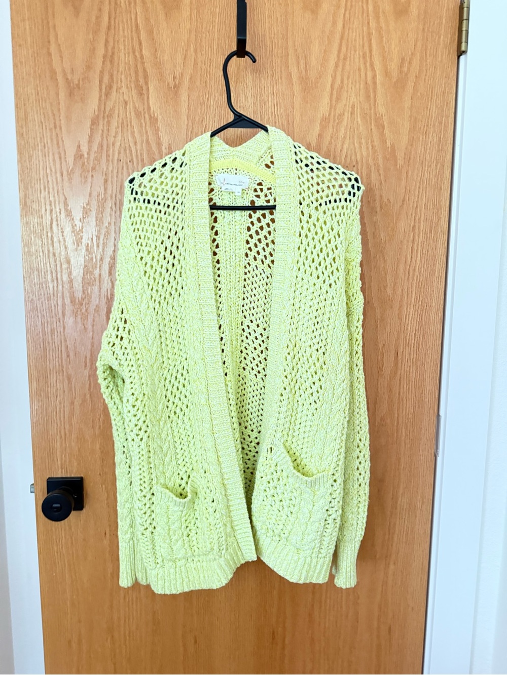 Anthropologie Light Lime Open-Weave Pocket Cardigan